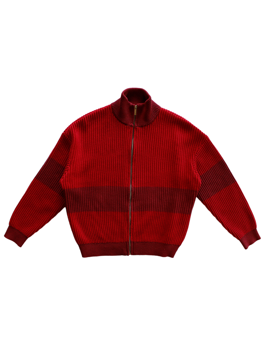 Red Knit Zip Cardigan