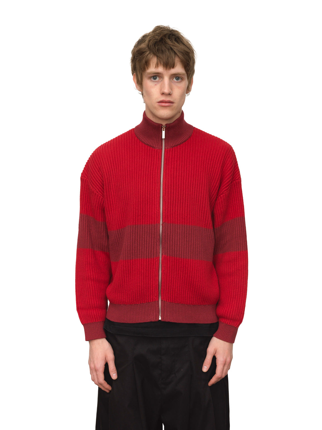 Red Knit Zip Cardigan