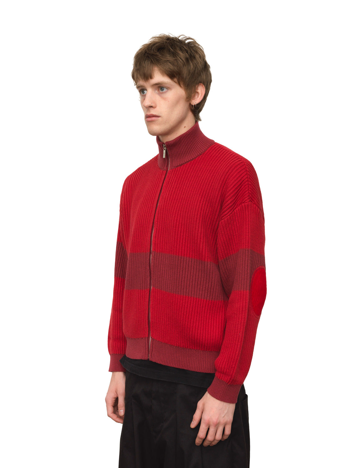 Red Knit Zip Cardigan