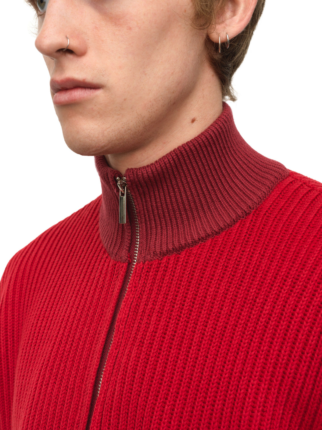 Red Knit Zip Cardigan