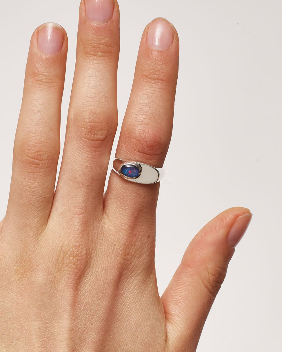 Silver Opal Signet Ring